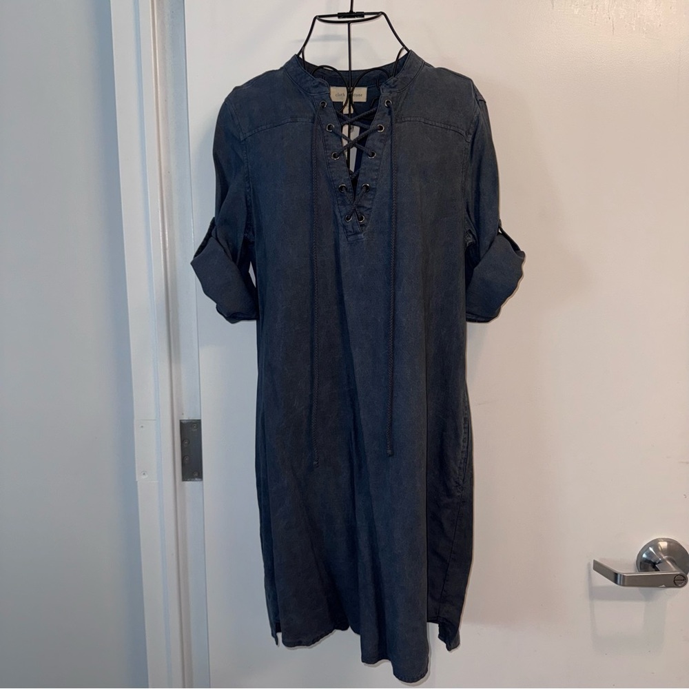 NWT Cloth & Stone (Anthropologie) Blue Lace-Up Tencel Lyocell Dress With Pockets